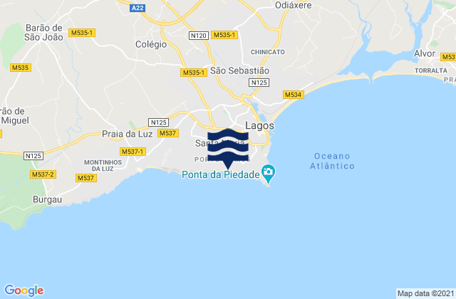 Mapa de mareas Praia de Porto de Mós, Portugal