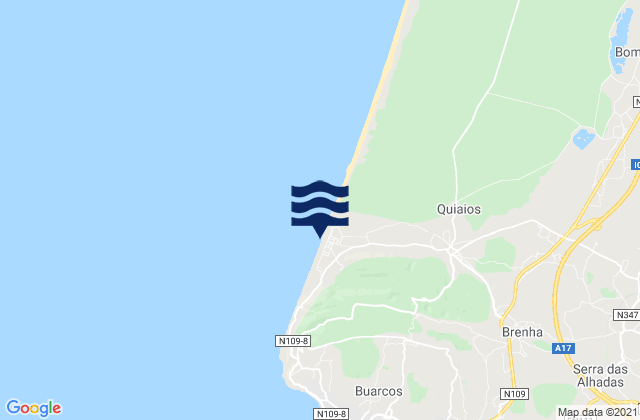 Mapa de mareas Praia de Quiaios, Portugal