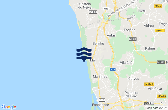 Mapa de mareas Praia de São Bartolomeu do Mar, Portugal