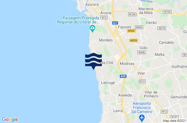 Mapa de mareas Praia de Vila Chã, Portugal