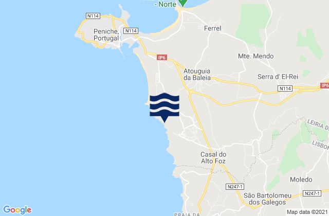 Mapa de mareas Praia do Alto de Santa Luzia, Portugal
