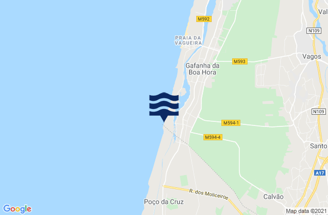 Mapa de mareas Praia do Areão, Portugal
