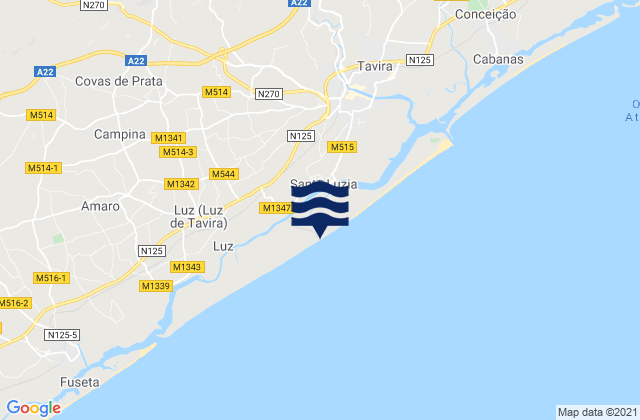 Mapa de mareas Praia do Barril, Portugal