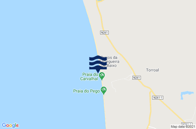 Mapa de mareas Praia do Carvalhal, Portugal