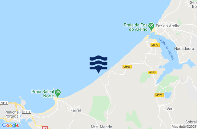 Mapa de mareas Praia do Pico da Antena, Portugal