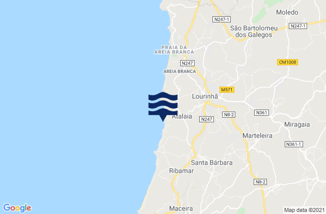 Mapa de mareas Praia do Porto das Barcas, Portugal