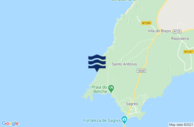 Mapa de mareas Praia do Telheiro, Portugal