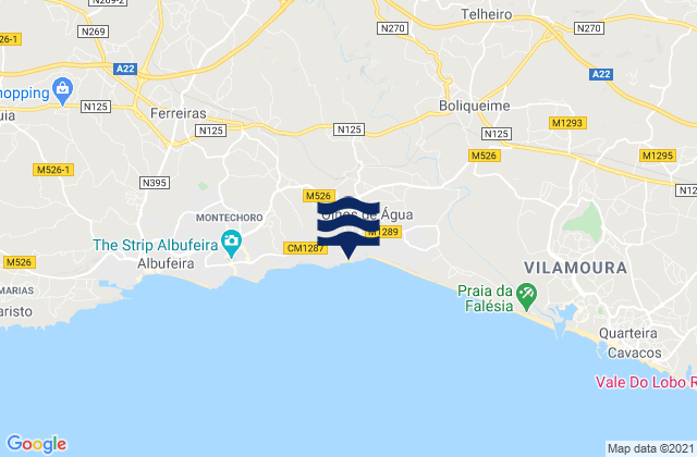 Mapa de mareas Praia dos Olhos de Água, Portugal