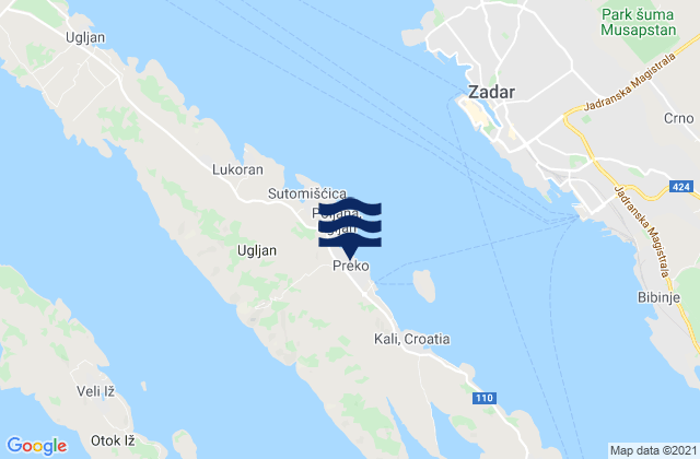 Mapa de mareas Preko, Croatia