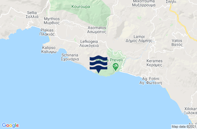 Mapa de mareas Preveli, Greece