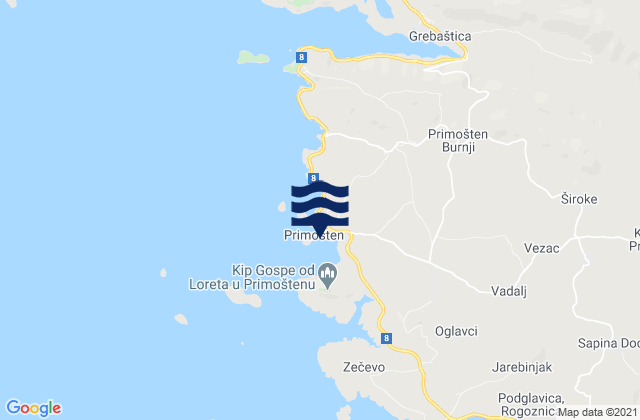 Mapa de mareas Primošten, Croatia
