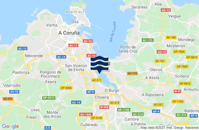 Mapa de mareas Provincia da Coruña, Spain