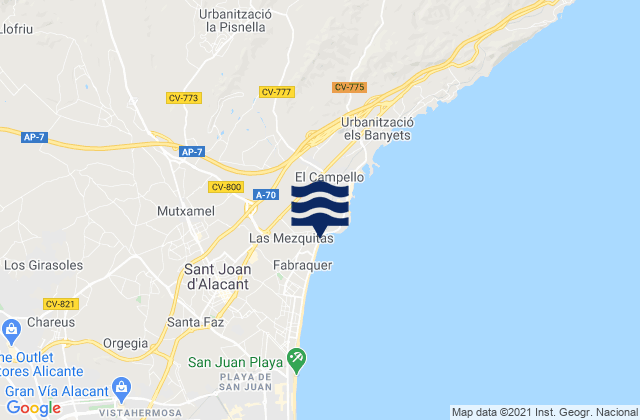 Mapa de mareas Provincia de Alicante, Spain