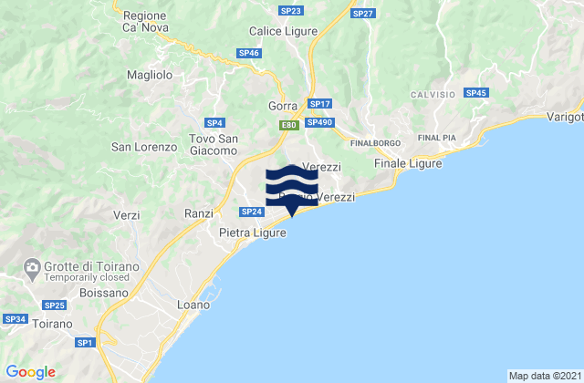 Mapa de mareas Provincia di Savona, Italy