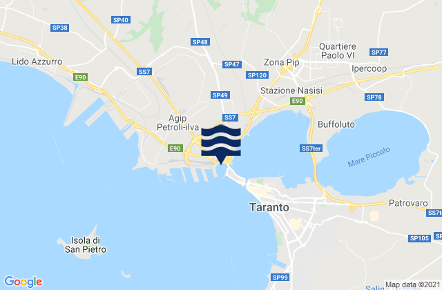 Mapa de mareas Provincia di Taranto, Italy