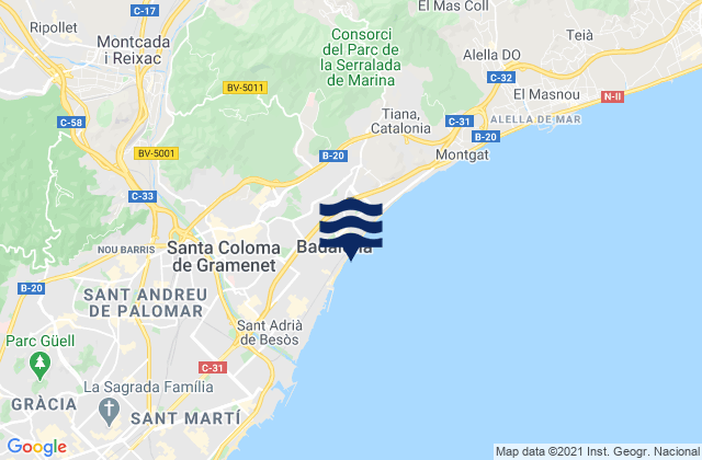 Mapa de mareas Província de Barcelona, Spain
