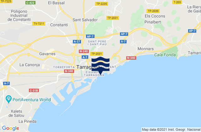 Mapa de mareas Província de Tarragona, Spain