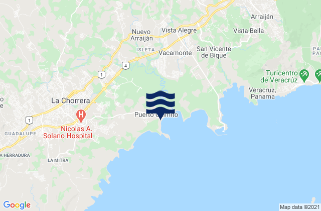 Mapa de mareas Puerto Caimito, Panama