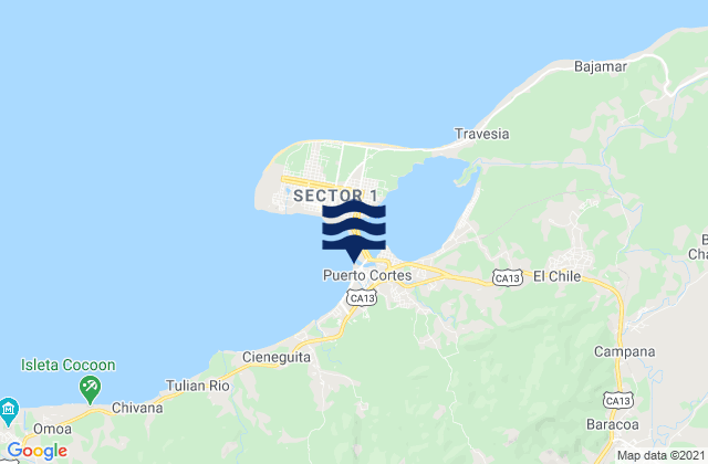 Mapa de mareas Puerto Cortez, Honduras
