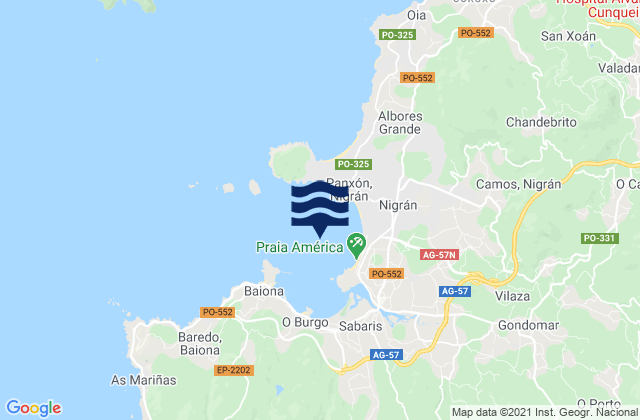 Mapa de mareas Puerto de Bayona, Portugal