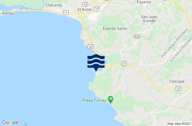 Mapa de mareas Puerto de Caldera, Costa Rica