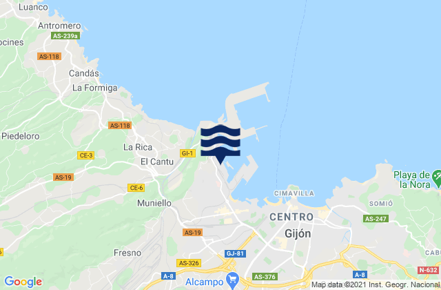 Mapa de mareas Puerto de Gijón, Spain