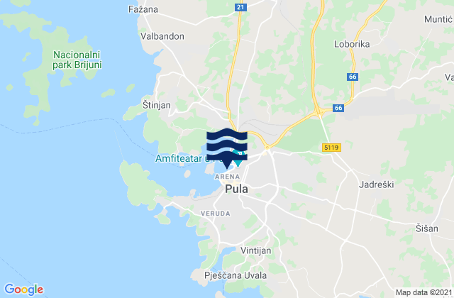 Mapa de mareas Pula, Croatia