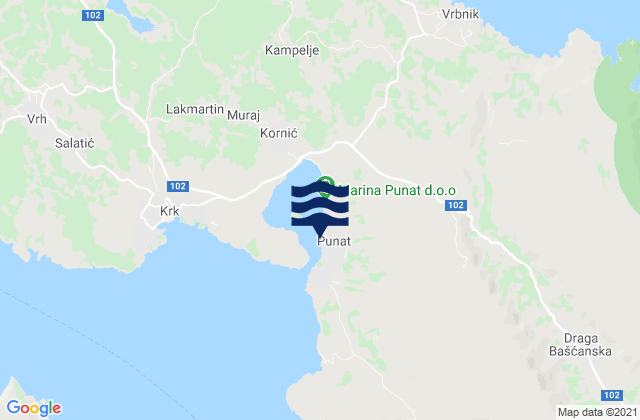 Mapa de mareas Punat, Croatia