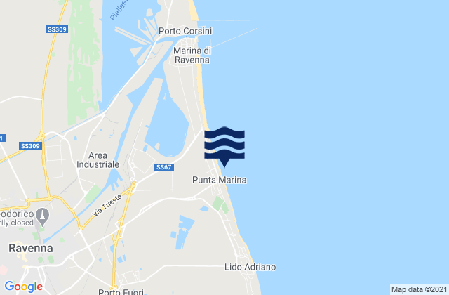 Mapa de mareas Punta Marina, Italy