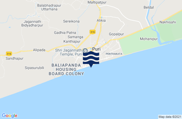 Mapa de mareas Puri Beach, India
