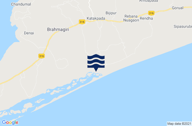 Mapa de mareas Puri, India