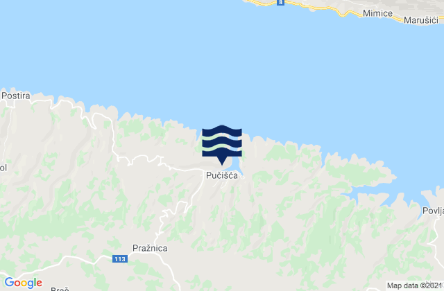 Mapa de mareas Pučišća, Croatia