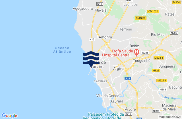 Mapa de mareas Póvoa de Varzim, Portugal