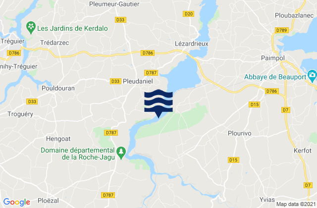 Mapa de mareas Quemper-Guézennec, France