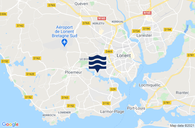 Mapa de mareas Quéven, France