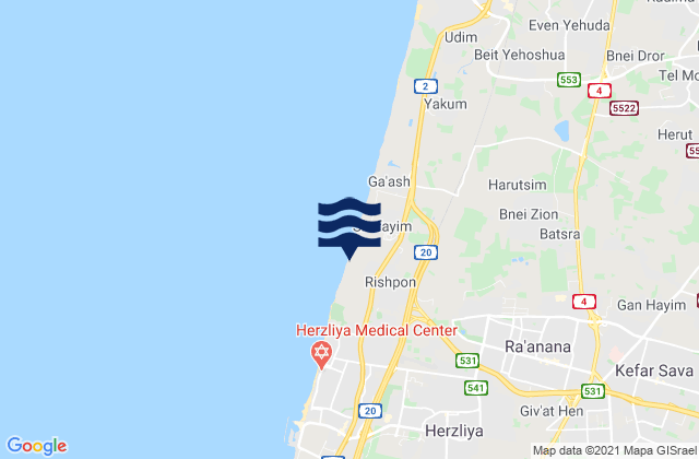 Mapa de mareas Ra'anana, Israel