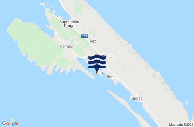 Mapa de mareas Rab, Croatia