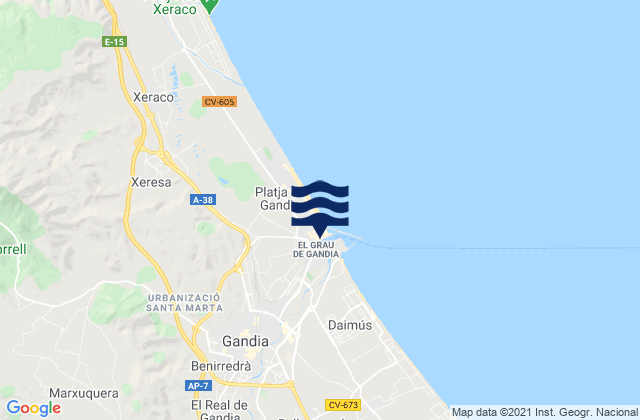 Mapa de mareas Real de Gandía, Spain
