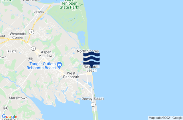 Mapa de mareas Rehoboth Beach, United States