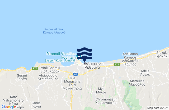 Mapa de mareas Rethymno, Greece