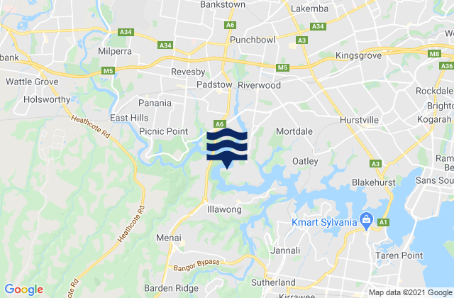 Mapa de mareas Revesby, Australia