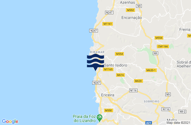 Mapa de mareas Ribeira D'ilhas, Portugal