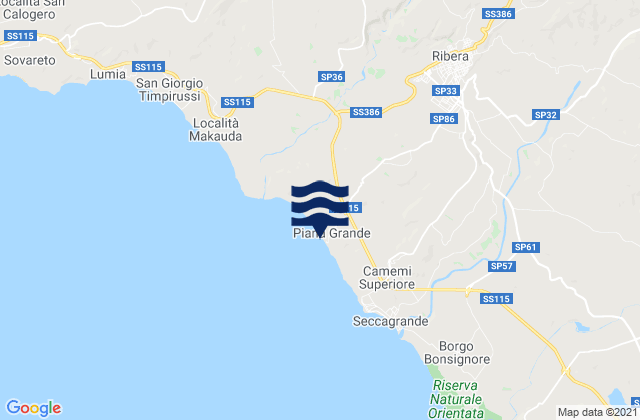 Mapa de mareas Ribera, Italy