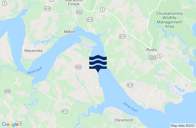 Mapa de mareas Richmond River Locks (James River), United States
