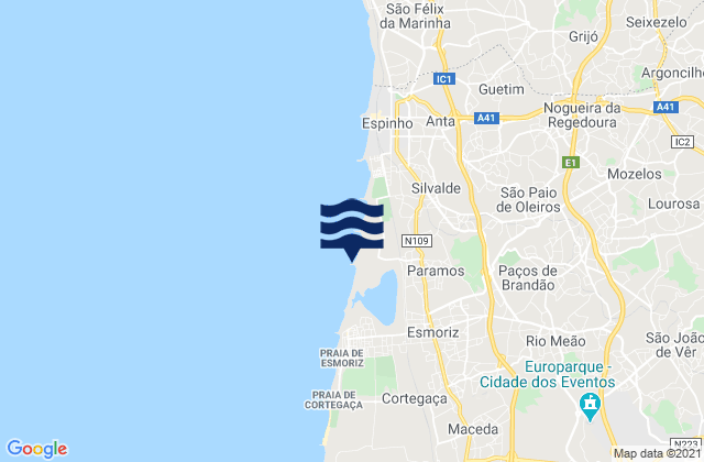 Mapa de mareas Rio Meão, Portugal