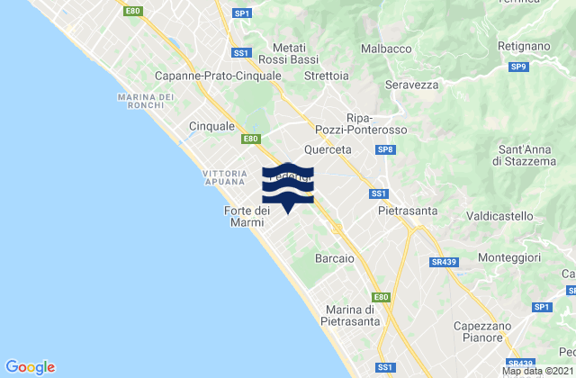 Mapa de mareas Ripa-Pozzi-Querceta-Ponterosso, Italy