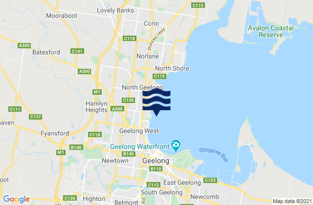 Mapa de mareas Rippleside Pier, Australia