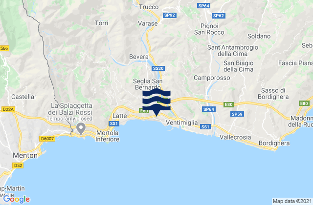 Mapa de mareas Rocchetta Nervina, Italy