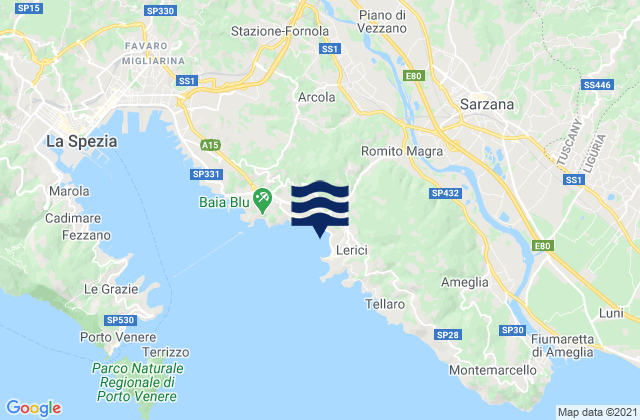 Mapa de mareas Romito Magra, Italy