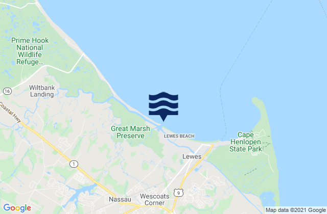 Mapa de mareas Roosevelt Inlet Bay, United States